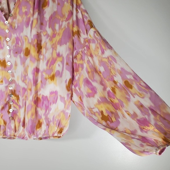 Marc New York High Neck Billow Sleeve Abstract Print Blouse Pink Size XS - Picture 2 of 8